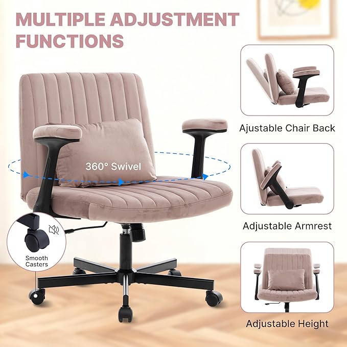 Ergonomic Cross Legged Chair with Wheels,360° Swivel Meditation Chair,ADHD Chair, Criss Cross Desk Chair with Lumbar Support and Adjustable Stool, (Wide seat Cushion, Light Pink)