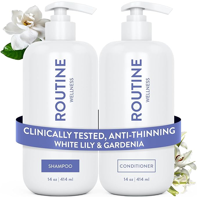 Routine Wellness Anti-Thinning Volumizing Shampoo and Conditioner Set for Thinning Hair & Hair Loss - Grow Your Confidence with Biotin & DHT Blockers - White Lily & Gardenia Set