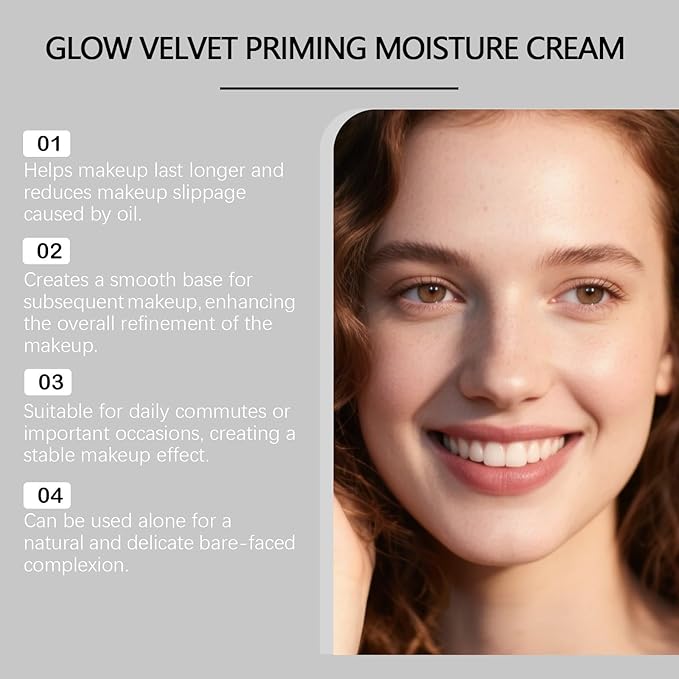 Glow Velvet Priming Moisture Cream - Pore Blurring Makeup Gripping Primer with Hydrating Glow Velvet Texture, All-Day Lock for Daily & Special Events, Korean Skin Care for All Skin Types (1PC)
