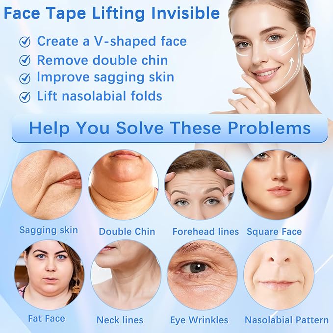 NBF Face Tape Lifting Invisible, Face Lift Tape Invisible for Sagging Skin, Instant Facelift Tapes for Women, Neck, Jowls Lifts Sagging Skin, Concealed Makeup Tape, Visible Results in Seconds-1PC