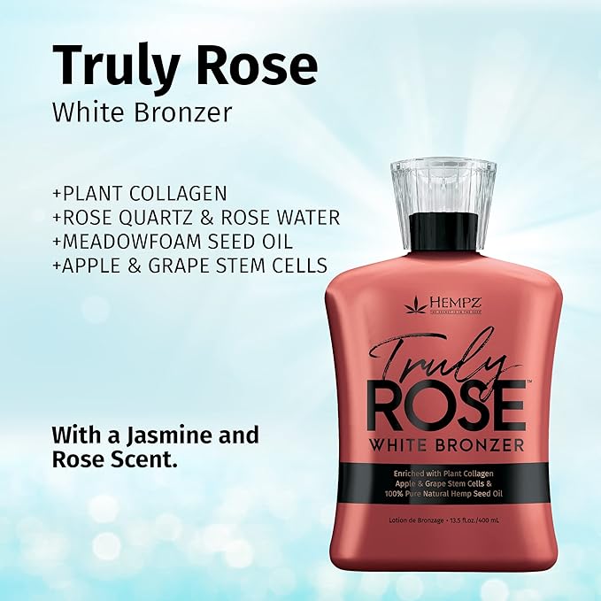 HEMPZ Truly Rose White Bronzer - Herbal Moisturizing Self Tanning Lotion for Tanning Beds, Beach, Sun 13.5 Fl OZ