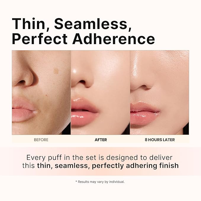 THE TOOL LAB Long-lasting Tension Puff 4P Set, Glow + Cover + Airy + Aqua, Liquid Cushion Foundation, Rubycell Makeup Sponge for Hydrating & Smooth Coverage, Korean Makeup (4P, 2.1 inch, Round)