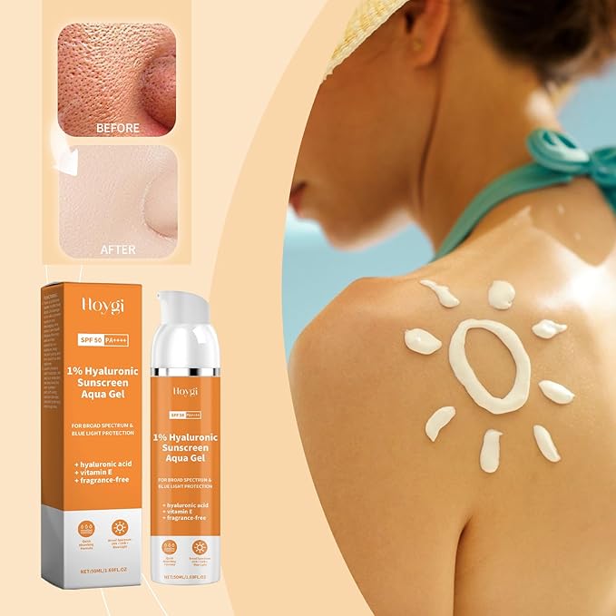 AMALIA Hyaluronic Sunscreen SPF 50, Aqua Gel with Vitamin E, Broad Spectrum UV Protection, Fragrance-Free