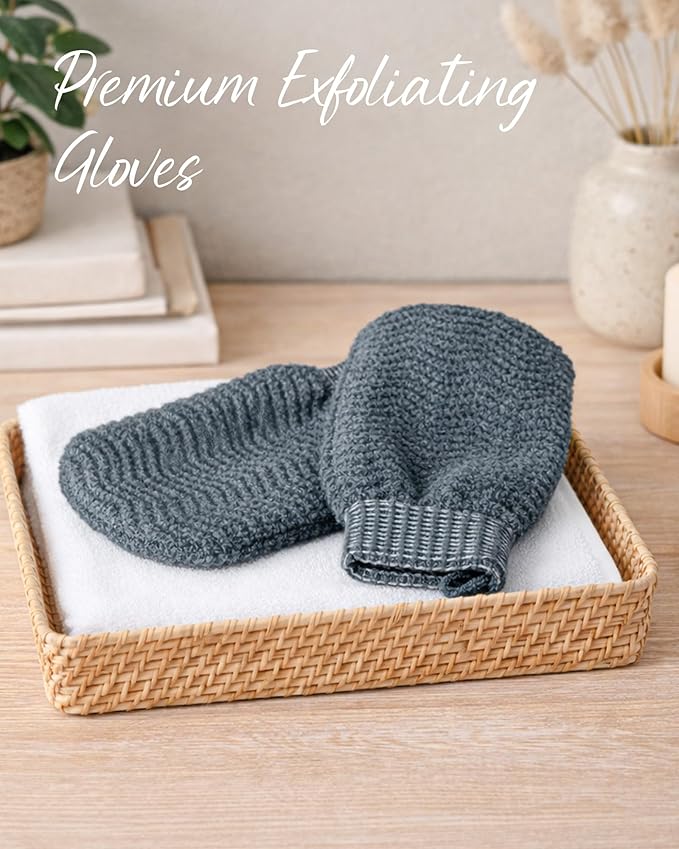 Exfoliating Gloves 2 Pack, Wave Texture Exfoliating Mitt for Dead Skin Remover, Body Scrub Gloves for Bath Shower, Korean Exfoliating Mitt, Loofah Alternative Body Scrubber for Women & Men