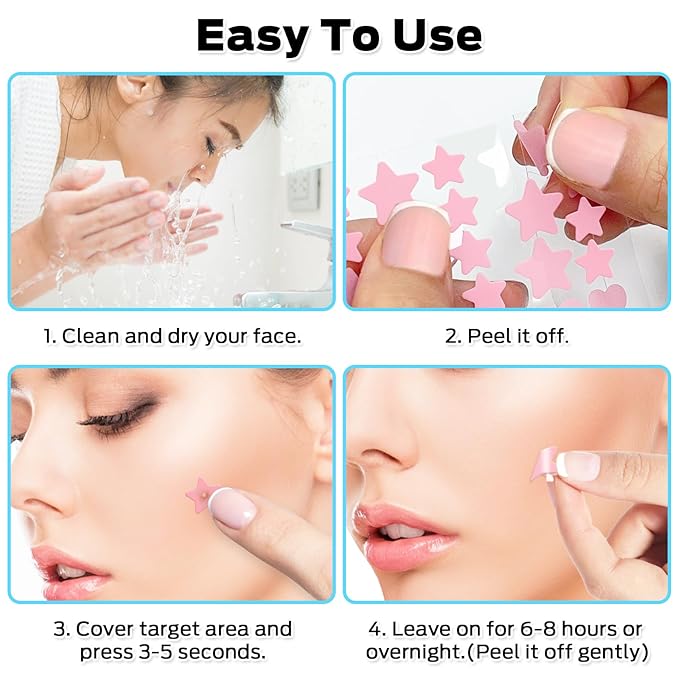 Pimple Patches for Face, Cute Pimple Patches Stars, Colorful Hydrocolloid Acne 271Patches 6 Sizes with Salicylic Acid, Tea Tree & Centella Oil (Round,Star,Peach Shapes)
