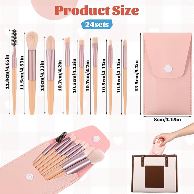 24 Sets Travel Makeup Brush Set Bulk, Mini Face Makeup Brushes with Storage Bags Soft Synthetic Fiber Make up Brush for Women Girls Party,Wedding, Bridal Shower