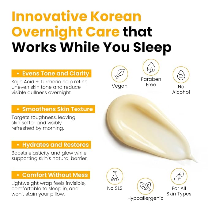 QUIA Korean Skincare Duo - Toner Pads + Turmeric Kojic Acid Wrapping Mask - Dual-Step System for Radiant, Refined Texture & Hydrated Skin - Gentle Exfoliation + Overnight Treatment - 75ML