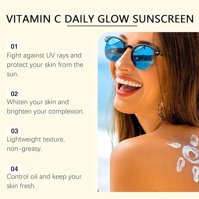 Vitamin C Glow Sunscreen SPF 50+ PA++++ Broad Spectrum | Lightweight Daily Face Sunscreen with Turmeric Extract | No White Cast, Non-Greasy Formula | Moisturizing, Vegan & Reef Safe (2)