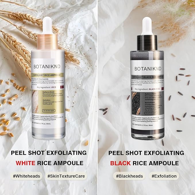 Peel Shot Glow Black & White Rice Peeling Ampoule Set 80ml Daily Soft Exfoliating Face and Body Scrub Dead Skin Cells Remover gifts for women