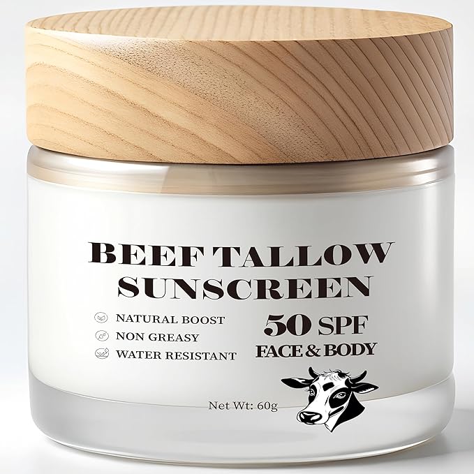 Scosvvi Beef Tallow Sunscreen: SPF 50 non toxic sunscreen, Tallow & Zinc Oxide Sunblock Non-Greasy Reef Safe formula 2 oz