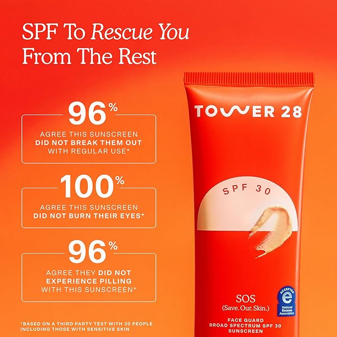 Tower 28 SOS FaceGuard SPF 30 - Broad Spectrum Mineral Sunscreen for Face with Ceramides for Sensitive Skin - Lightweight Zinc Oxide Face Sunscreen Lotion - Dermatologist-Tested Sun Skin Care (2.3 oz)