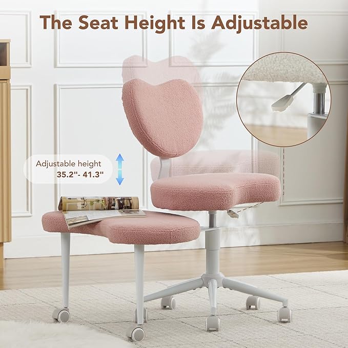 Cross Legged Chair with Wheels, ADHD Chair, Criss Cross Desk Chair with Lumbar Support and Adjustable Stool, Flexible Design for Fidgety Sitters (Pink)