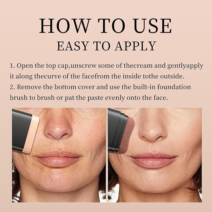 Dual-Ended Foundation & Concealer Stick with Built-in Brush, Long-Wear Matte Korean Full-Coverage Makeup, Waterproof Hydrating Contour for All Skin Tones (02#NATURAL)