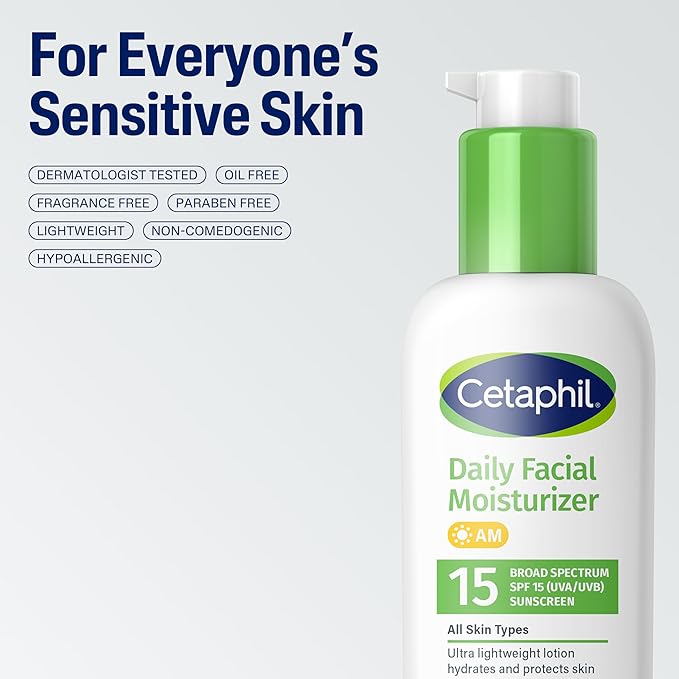 Cetaphil Daily Facial Moisturizer SPF 15, 4 Fl Oz, Gentle Facial Moisturizer for Dry to Normal Skin Types, No Added Fragrance, Pack of 4, (Packaging May Vary)