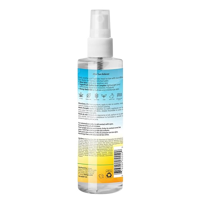 Hempz After Sun Cooling Aloe Vera Body Spray, Vegan formula to Soothe and Hydrate Sunburn, 8.5 oz.