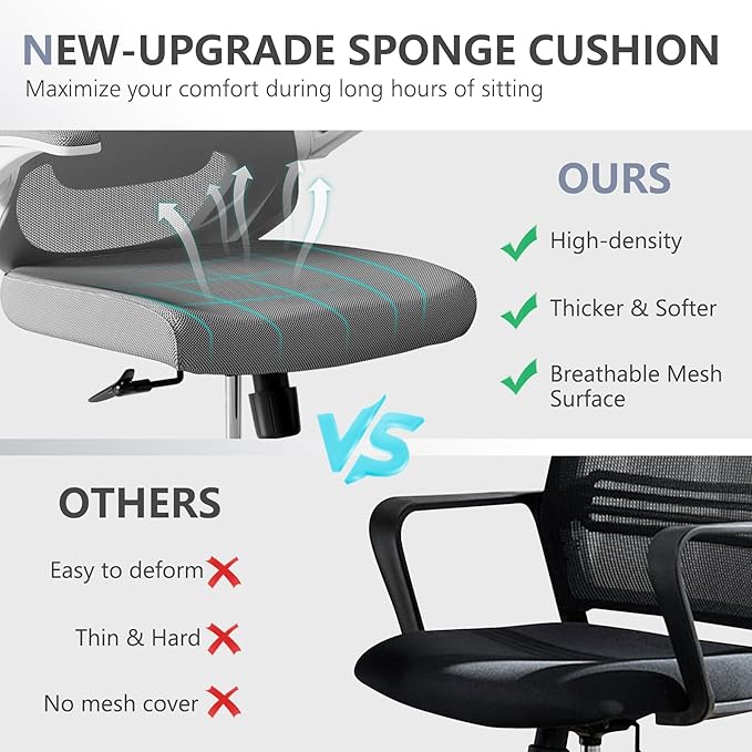 Ergonomic Office Chair Desk Chair - Mesh Computer Chair with 360° Swivel Wheels, Adjustable 90-130° Recline & Lumbar Support for Home Office, Supports up to 350lbs