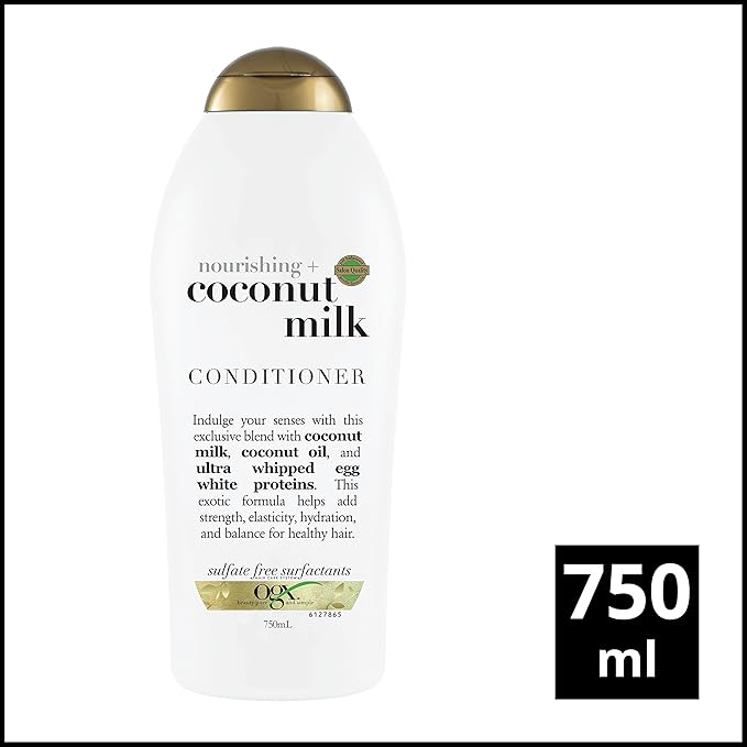 OGX Nourishing + Coconut Milk Moisturizing Conditioner for Strong, Healthy Hair with Coconut Oil & Egg White Protein, Paraben-Free, Sulfate-Free Surfactants, 25.4 fl oz (Pack of 2)