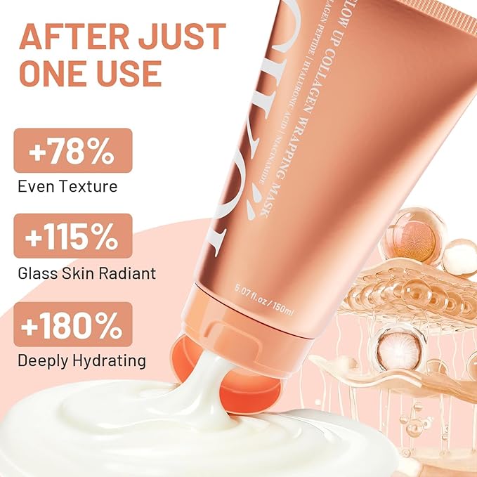 Collagen Peptides Night Wrapping Face Mask 5.07 oz – Overnight Peel-Off Face Mask with Hyaluronic Acid & Vitamin E – Hydrating & Elasticity Korean Skincare for Glass Skin Radiance