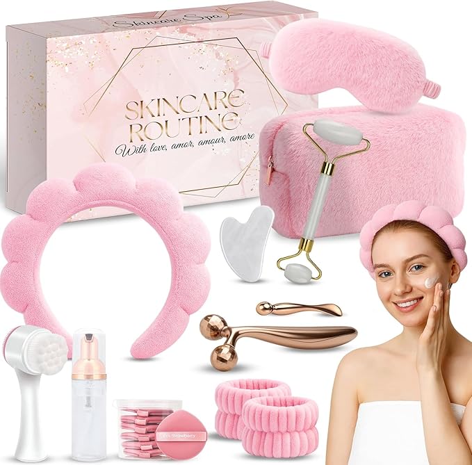 Skincare tools set, cute skin care tool for teens, facial accesories for skincare, clean girl aesthetic gifts, teen skin care kit, pink selfcare item, face cleaning kit, face washing kit for teen girl