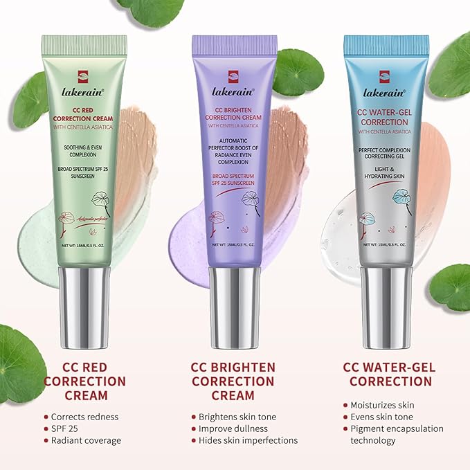 CC Red Correction Cream With Centella - Color Correcting Formula for Blemishes, Red Skin, & Acne Marks - Lightweight, Non-Greasy - Hydration Skin and SPF Protection (Green)