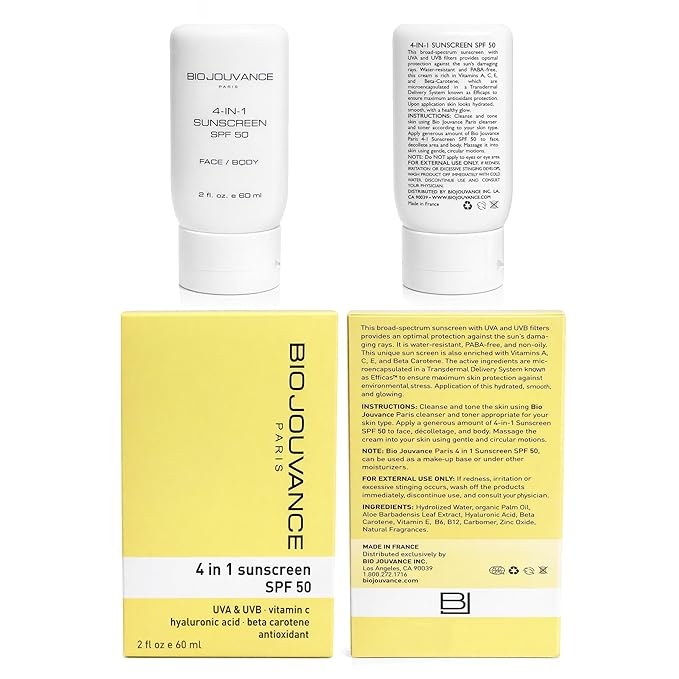 4 In 1 Sunscreen 2oz(60ml) | SPF50 Sunblock + Moisturizer + Anti-Aging + Antioxidant | Face&Body Sensitive Skin | Made in France