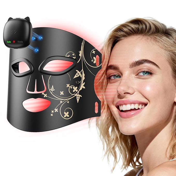 Red Light Therapy for Face, 850nm Infrared LED Face Mask Light Therapy with 280 LEDs, Cordless Red Light Therapy Device with 5 & 10 Min Timer, FDA Cleared Light Therapy Mask