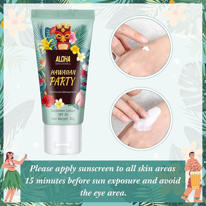 12 Pcs Mini Sunscreen Bulk for Summer Travel Size Spf 30 Water Resistant Sunscreen Lotion Bulk for Thank You Gifts Hawaiian Wedding Bridal Party Favors for Pool Wedding(Hawaiian Party)