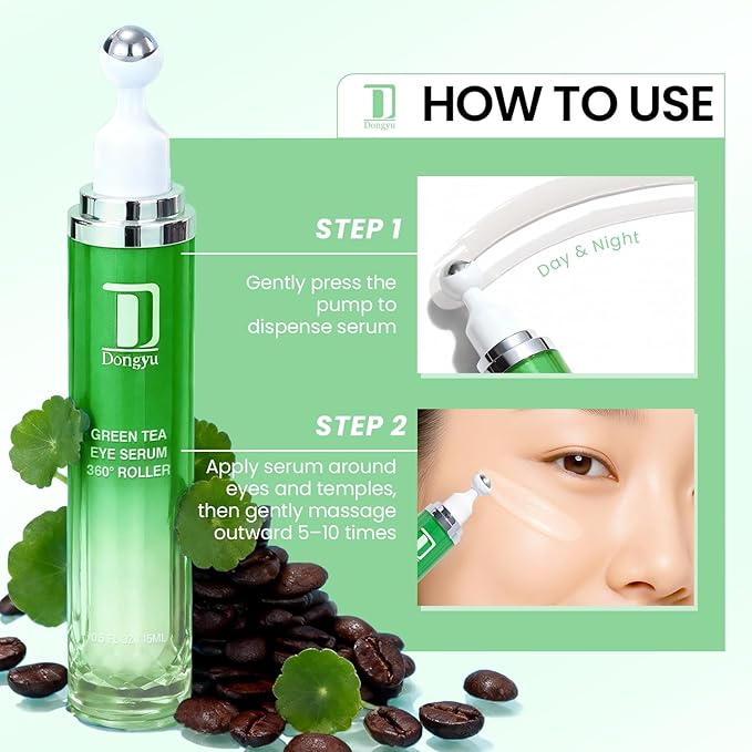 Dongyu Eye Cream Anti Aging: Caffeine Green Tea Eye Cream for Beauty Enthusiasts - Puffy Eye Treatment Morning Night Use (Green)