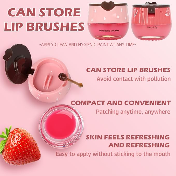 2 PCS Bee Lip Balm Lip Mask Honey Pot,Honey & Strawberry Lip Mask Propolis Moisturizing Lip Balm,Hydrating Prevention Dry & Cracked,Mothers Day Gifts,Teacher Appreciation Gifts,Easter Basket Stuffers