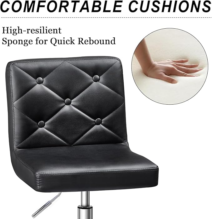 VECELO PU Leather Mid-Back Armless Vanity Chair Adjustable Height 360° Rolling Swivel for Home Office Work