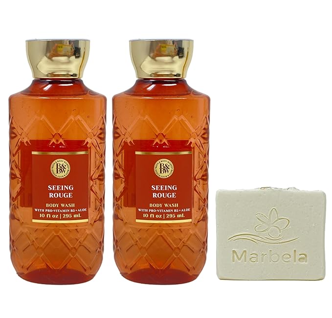 Bath & Body Works Seeing Rouge 2 Pack Body Wash Bundle with a Natural Oats Bar Soap - Full Size