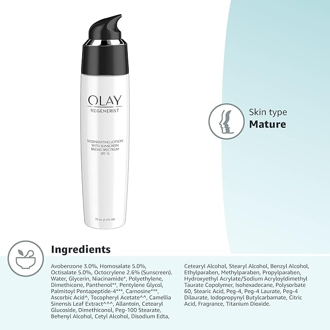 Olay Regenerist Regenerating Face Lotion with Sunscreen SPF 15 Broad Spectrum,No Scent,2.5 fl oz,(Pack of 2)