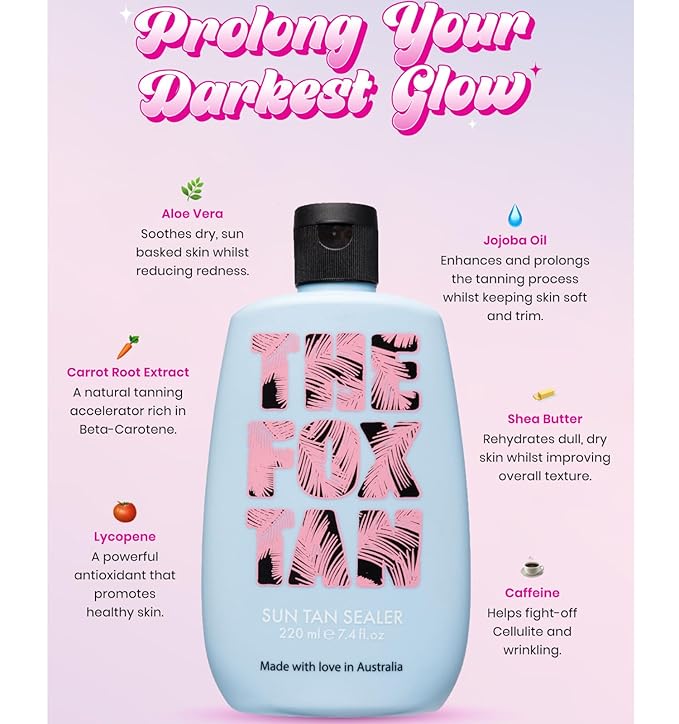 The Fox Tan Sun Tan Sealer, Moisture Rich Formula For Darker & Long-Lasting Tans, Creates Flawless, Glowing Skin, Vegan & Cruelty-Free, 220ml
