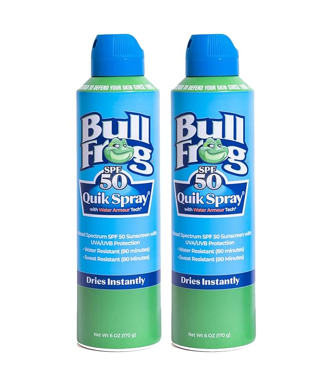 Bullfrog Quik Spray Sunscreen SPF 50 | Oxybenzone & Octinoxate Free | Broad Spectrum Moisturizing UVA/UVB, 2 pack