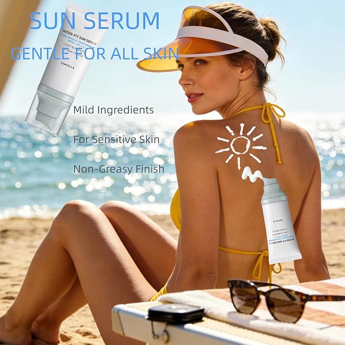 Centella Sunscreen SPF 50 PA++++:Hyalu Cica Water-Fit Sun Serum.long-lasting protection,moisturizing formula is light & smooth, No White Cast for All Skin Type and UV Defense.