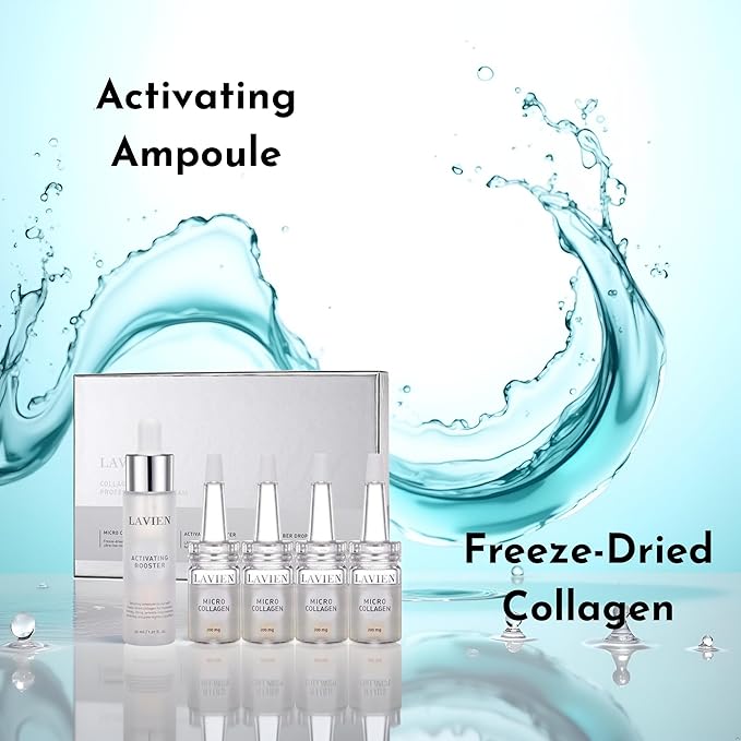 Lavien Collagen Ampoule Professional Program - Activating Booster, Ceramide, Elastin, Hyaluronic Acid, All Skin Types - 30ml Booster Bottle, 4-200mg Collagen with Dropper