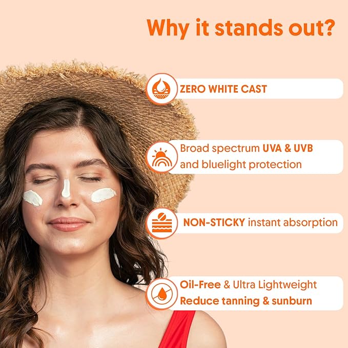 Aravi Organic Oil-Free Fluid Sunscreen SPF 50 PA++++ | (In-Vivo) Dermatologically Tested | Ultra-Light,No White Cast | Broad Spectrum Protection | Hyaluronic Acid & Vitamin C - 1.6 FL Oz / 50ml