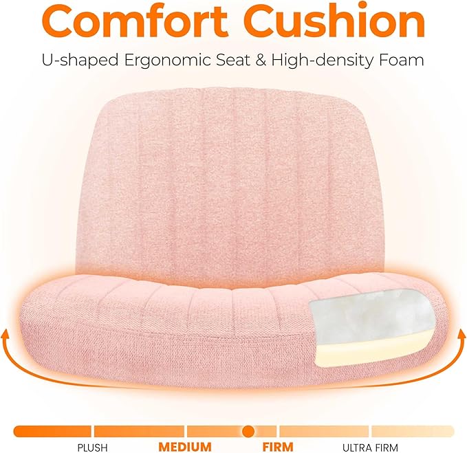 NEO Chair Criss Cross Chair with Wheels Home Office Cross Legged Armless Chairs Ergonomic Adjustable Computer Desk Task Wide Seat for Bedroom Vanity Comfy Swivel (Pink)