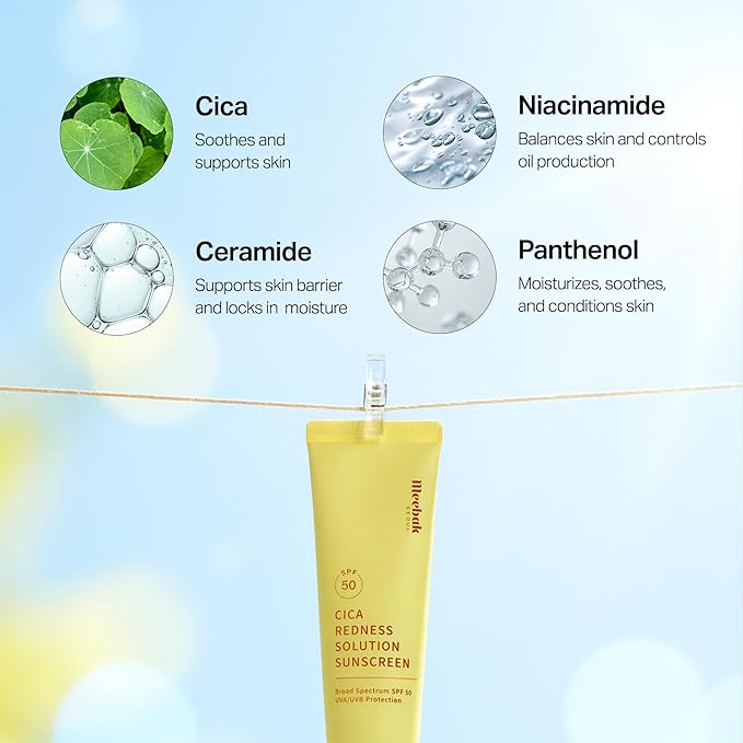 Meebak Cica Redness Color Correcting SPF 50 - Green to Beige CC Cream with Niacinamide and Centella - Neutralizes Redness for Fair-to-Medium Skin Tones - Korean Skincare