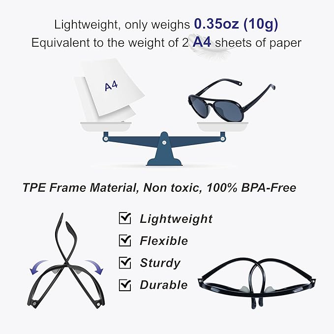 COCOSAND Baby Boys Girls Aviator Sunglasses with Strap Polarized Flexible Retro Pilot for Infants Toddler Age 0-24 Months
