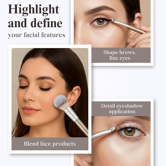 15 Pcs Makeup Brushes Set Vegan Foundation Concealers Blush Eyeshadow Eyeliner Powder Highlighter Blending Face Brush Set