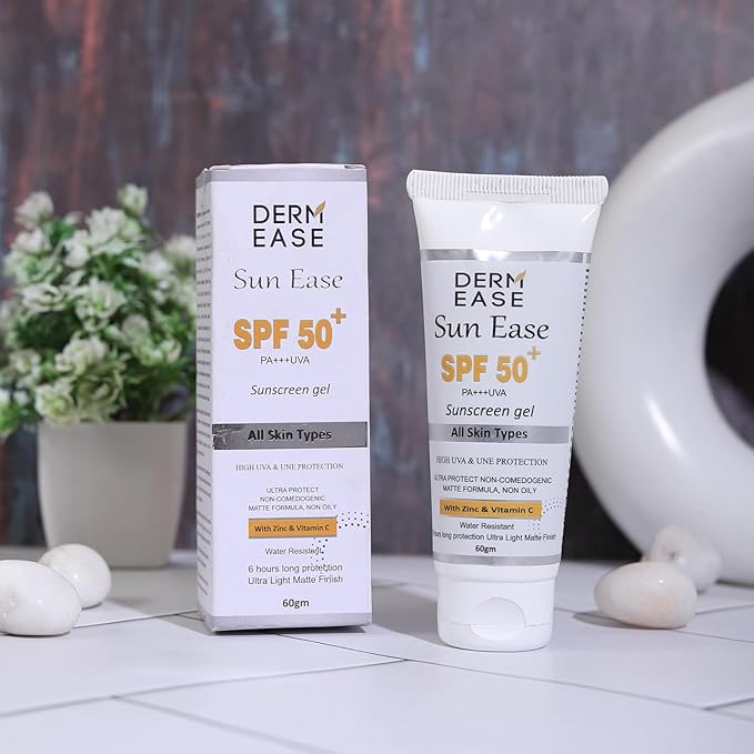 Sun Ease SPF 50+ PA+++ UVA Sunscreen Gel | Broad-Spectrum Sun Protection | High UVA & UVB Defense | Lightweight, Non-Greasy Sunscreen Gel for All Skin Types - 60g