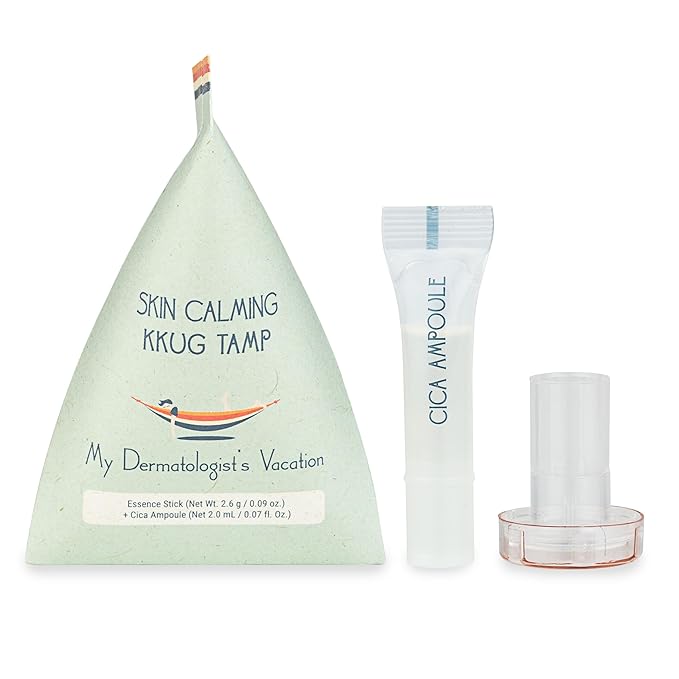 My Dermatologist's Vacation, SKIN CALMING KKUG TAMP – Double-Acting Beauty Device with Micropoint ESSENCE STICK & AMPOULE, Korean Skincare Facial Serum Kit, 8 Single-Use Sets (2 Pieces Per Use)