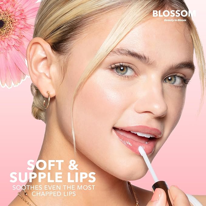 Blossom Lip Oil with Olive Oil + Grape Seed Oil, Moisturizing and Hydrating Shimmer Sparkle, Infused with Real Flowers, 6g, Holiday Stocking Stuffer, 2 pack, Coconut/Watermelon