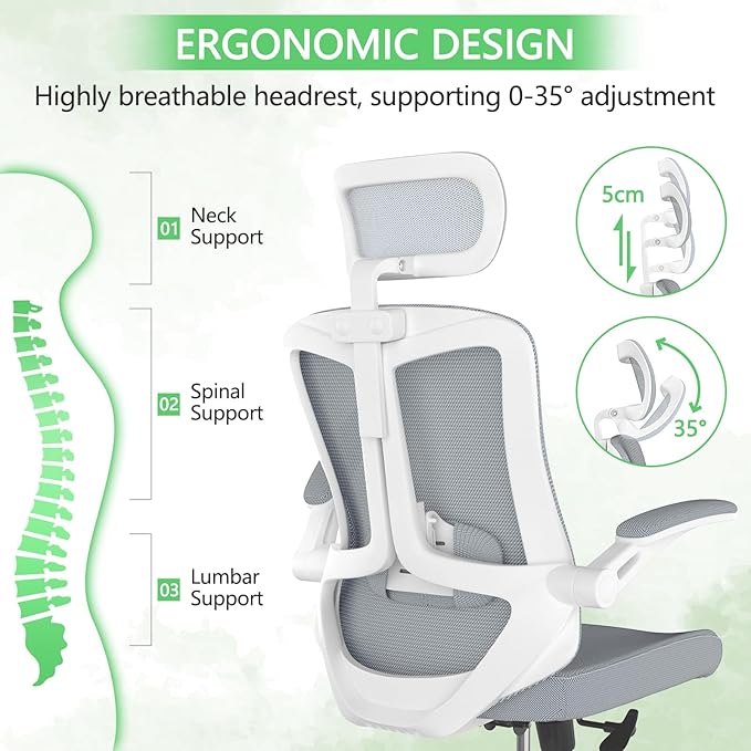 Ergonomic Office Chair Desk Chair - Mesh Computer Chair with 360° Swivel Wheels, Adjustable 90-130° Recline & Lumbar Support for Home Office, Supports up to 350lbs