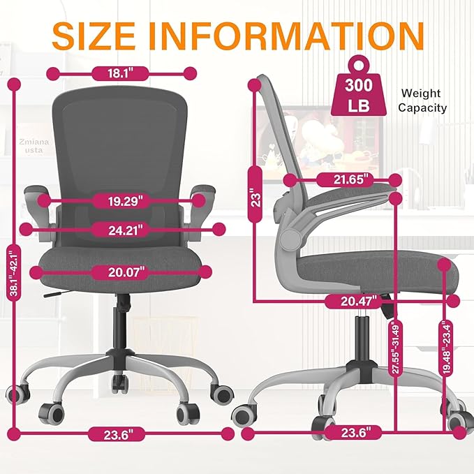 Mimoglad Office Chair, Ergonomic Desk Chair with Adjustable Lumbar Support, High Back Mesh Computer Chair with Flip-up Armrests-BIFMA Passed Task Chairs, Executive Chair for Home Office