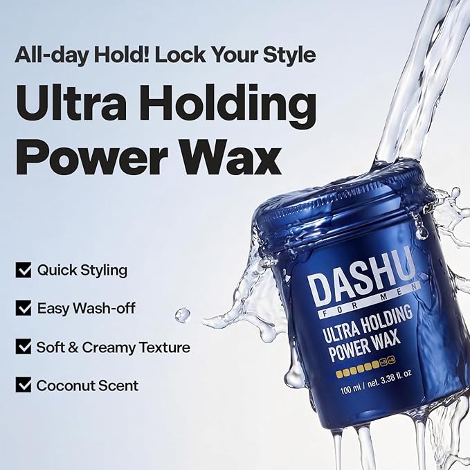 DASHU Ultra Holding Power Men Hair Wax Strong Hold | Long Lasting & Easy to Wash Edge Control Hair Styling Wax w/Collagen & Argan Oil 3.38 fl oz