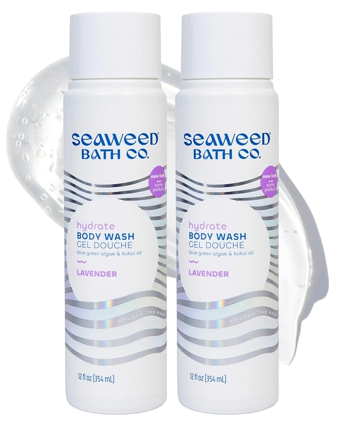 Seaweed Bath Co. Hydrate Body Wash - Lavender | Hydrating Foaming Cleanser with Soothing Natural Ingredients | Vegan, Paraben and Sulfate Free Shower Gel for Men and Women | 12 oz (Pack of 2)