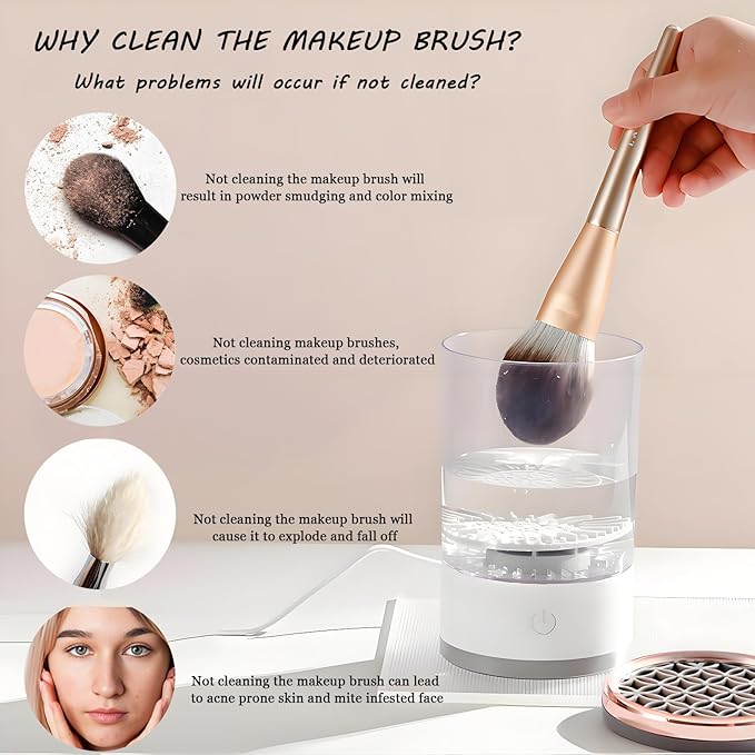 Electric Makeup Brush Cleaner Machine,Rechargeable Electric Cleaning,Automatic Quick and Efficient,for Deep Cleaning Of All Types Of Brushes,Suitable for Makeup Enthusiasts(Transparent)