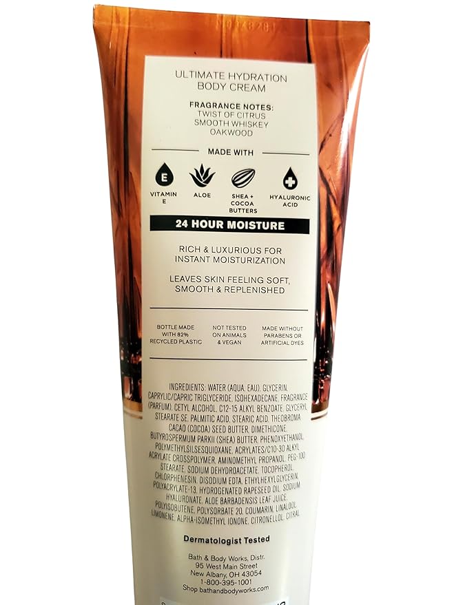 Bath & Body Works Men's Whiskey Toast Ultimate Hydration Body Cream and 3-in-1 Body and Face Wash 2 Piece Set